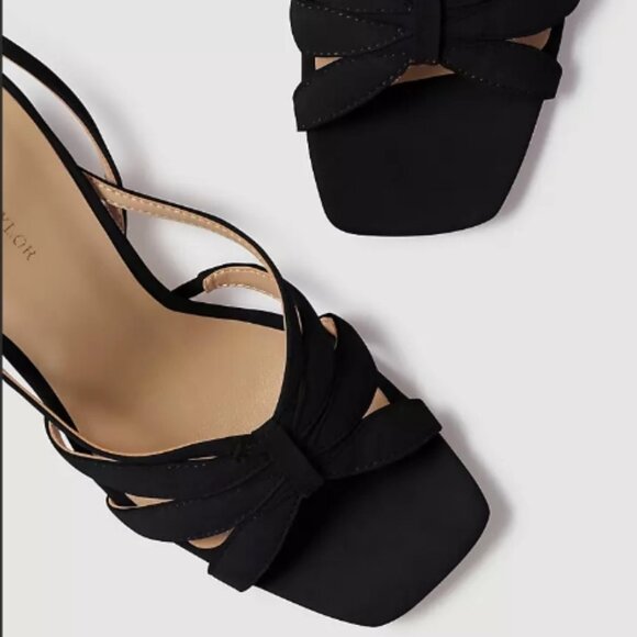 Ann Taylor Rue Petal Strap Suede Heeled Sandals Black - Picture 2 of 2